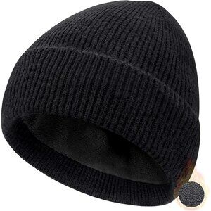Classic Black Winter Beanie - Thermal Fleece Knit for Outdoor Adventures